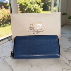 Coach Blue Leather Zip-Around Wallet